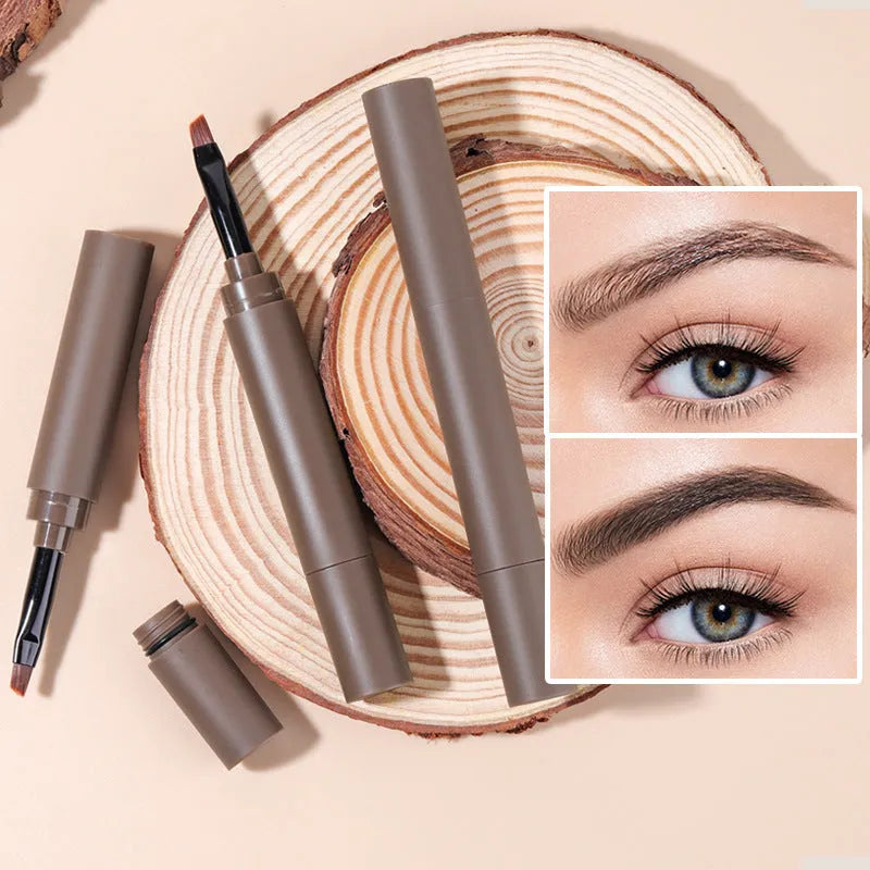 Double-headed eyebrow cream in five shades including reddish brown, brown and black for natural brow definition
