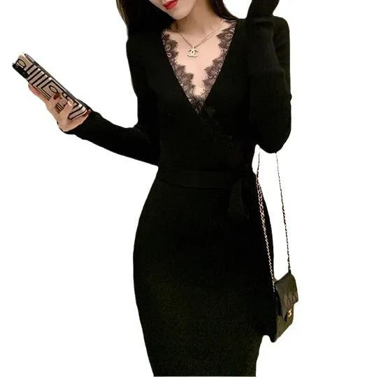 Black polyester women's slim fit princess dress skirt elegant style