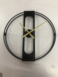 Large round metal wall clock with black or gold frame, 50 cm diameter.