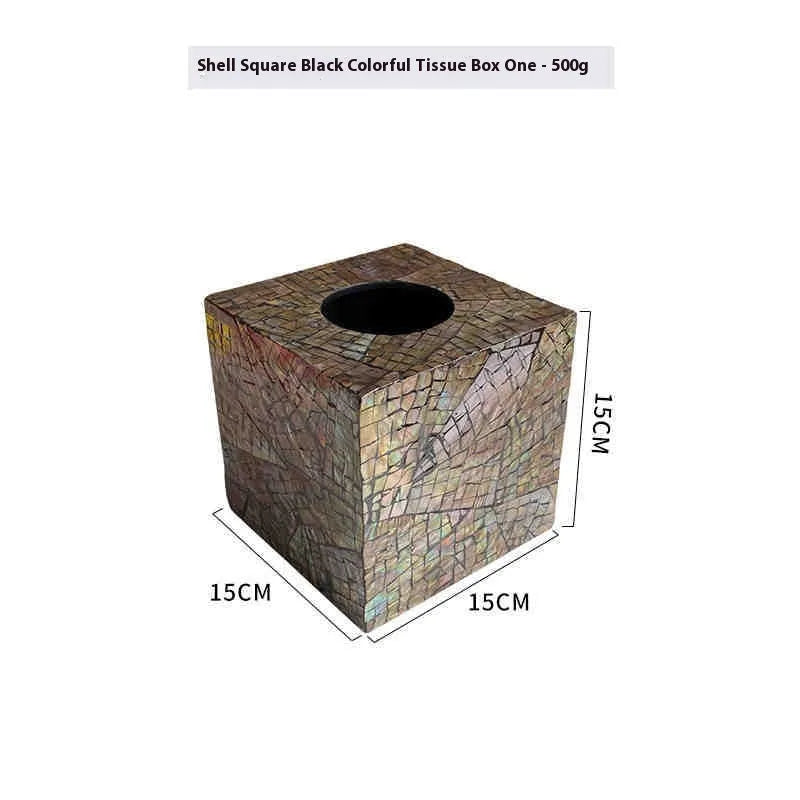 Black natural shell tissue box organiser with removable divider for coffee tables