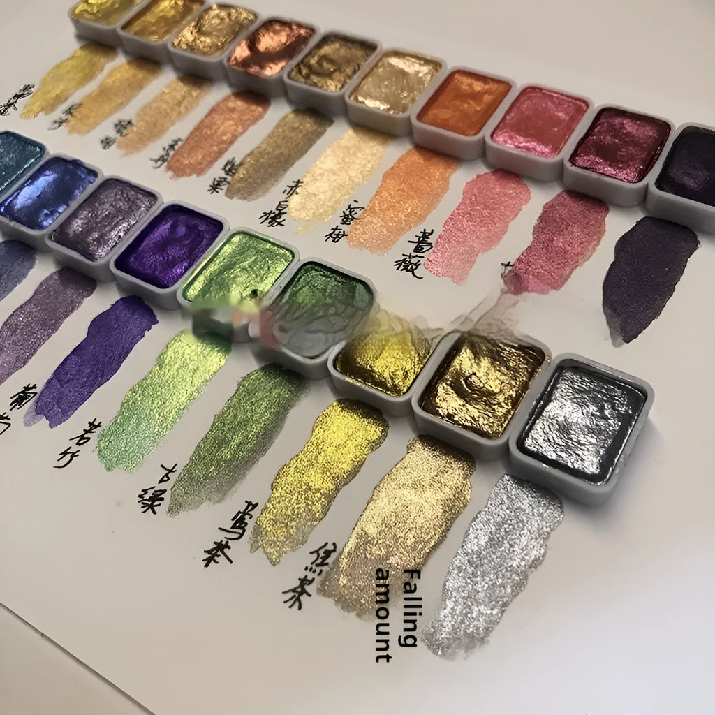 Traditional Chinese painting watercolour set with 20 tubes, including red, white, and gold 5ml tubes and warm and cool series colours.