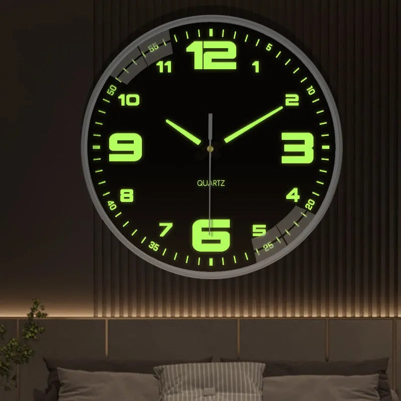 20cm diameter luminous wall clock with modern plastic shell on white wall