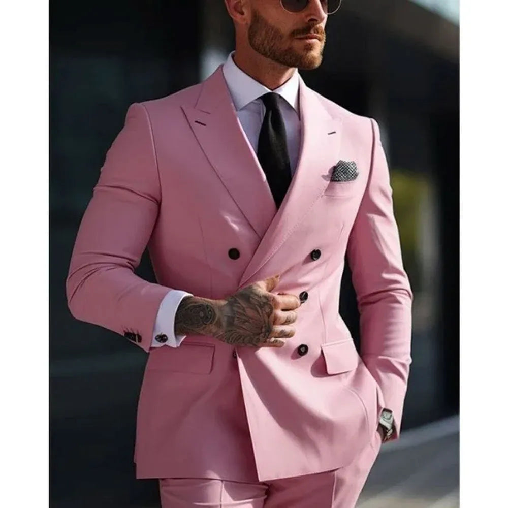 Men's slim fit Korean style business suit in grey colour with jacket and trousers