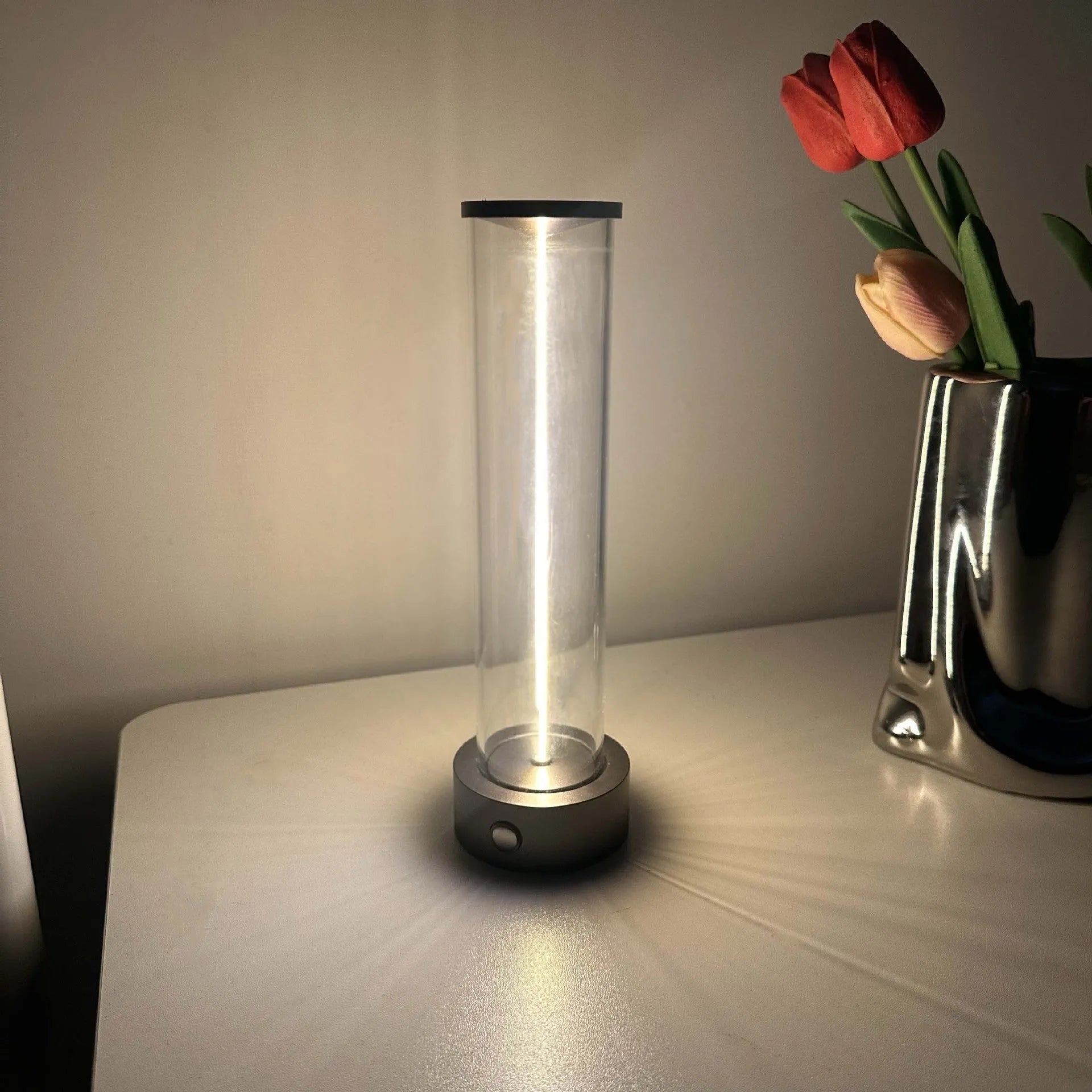 Modern glass LED light strip with magnetic base measuring 53mm by 234mm