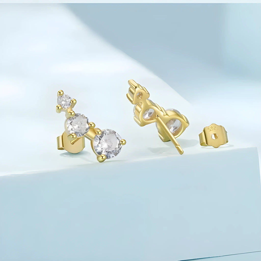 925 silver cold wind three-claw zircon stud earrings round geometry women