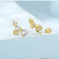 925 silver cold wind three-claw zircon stud earrings round geometry women