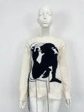 Women's loose round neck tassel design sweater in gray alpaca wool blend pullover, front view