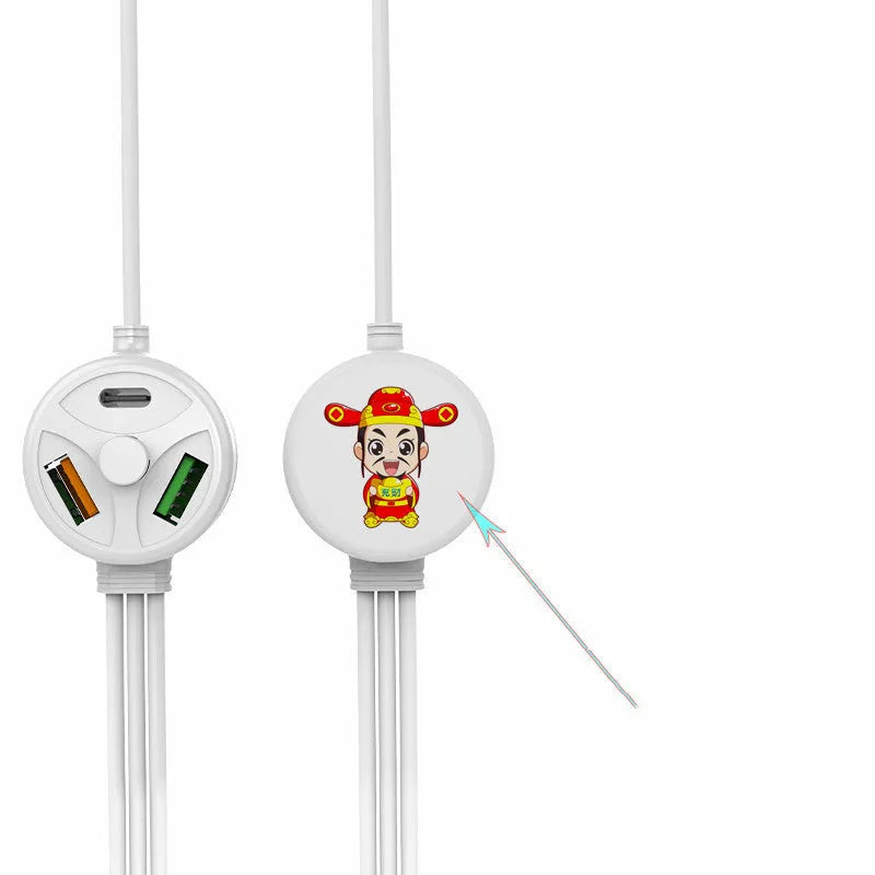 PDPVC mobile phone charging cable with three connector types showing USB, Micro USB and TYPE-C interfaces