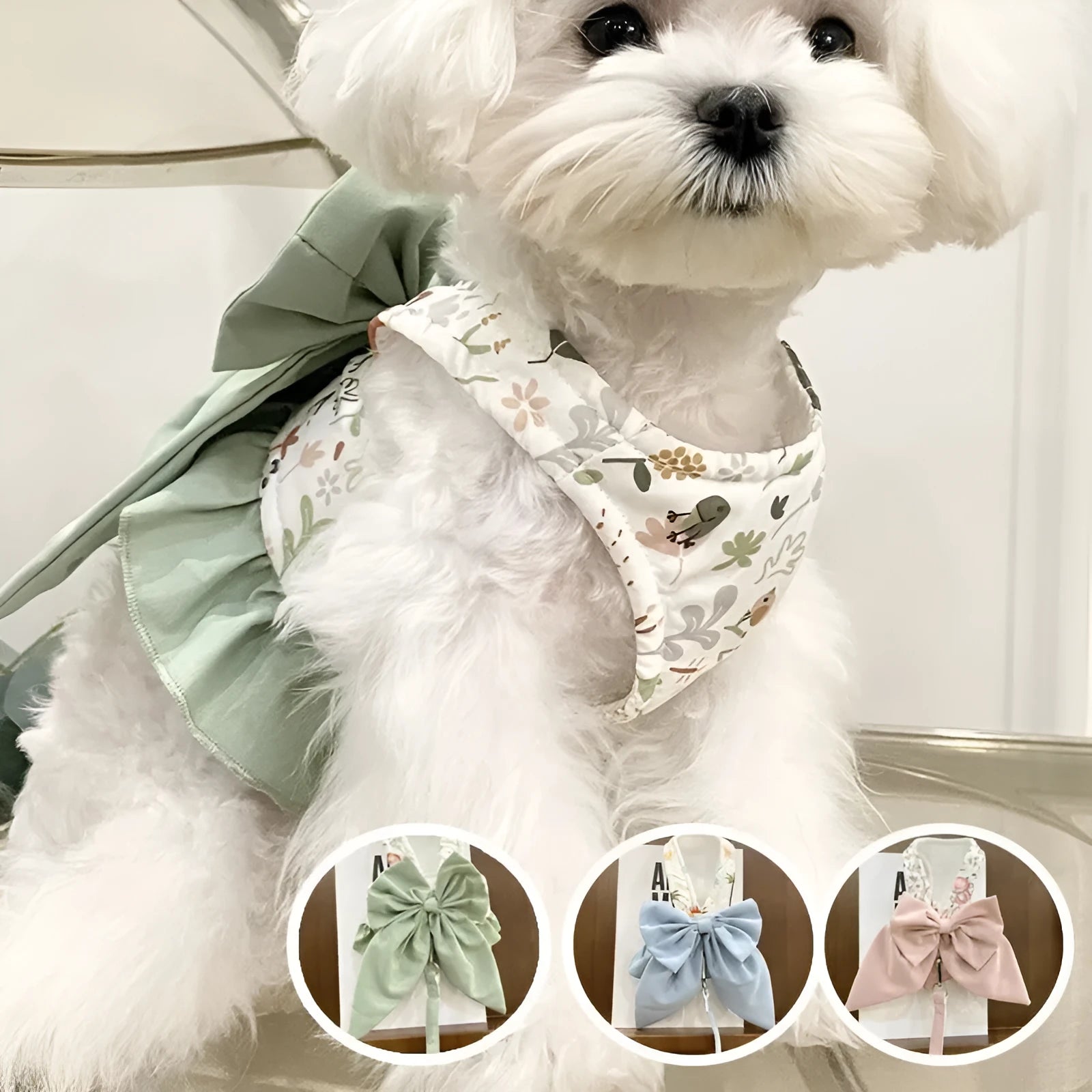 Dog Japanese three-purpose rope bow half vest harness in Sky Blue with polyester construction