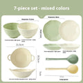 Seven-piece ceramic tableware set with solid colour design and modern Japanese style