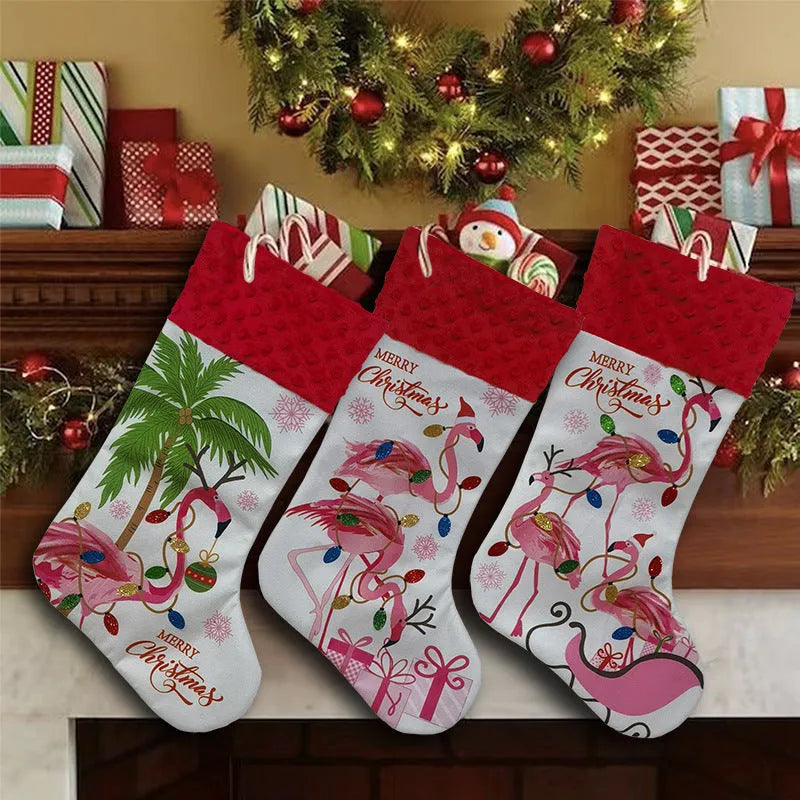 Flamingo Christmas stocking decoration measuring 46 by 28 cm in cloth fabric