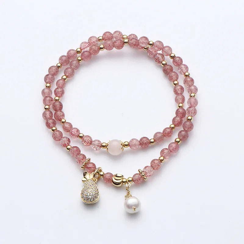 Natural strawberry quartz crystal bracelet with geometric shape beads for women
