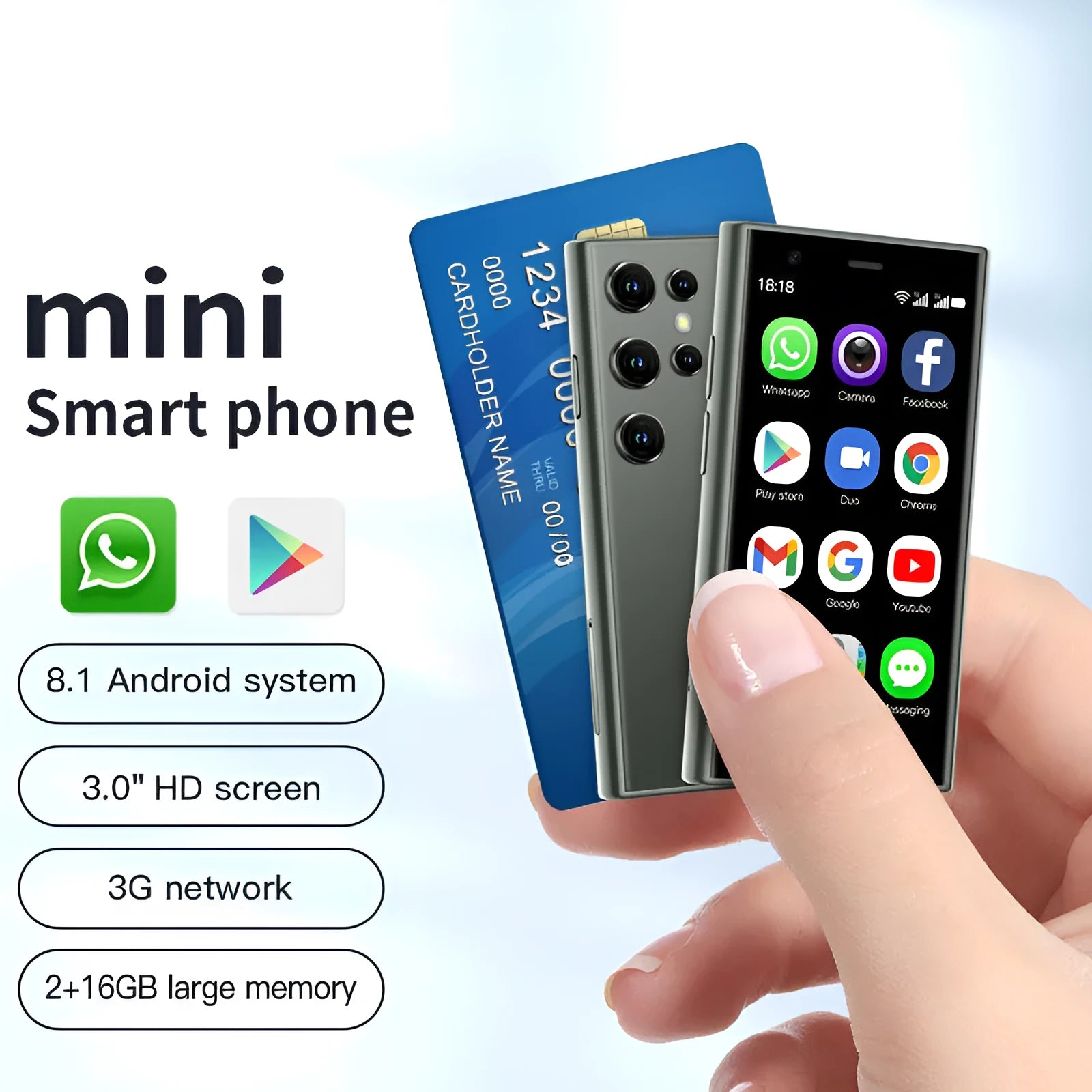 S23PRO XS15 mini smartphone in black, green, or pink purple colour showing straight plate design.