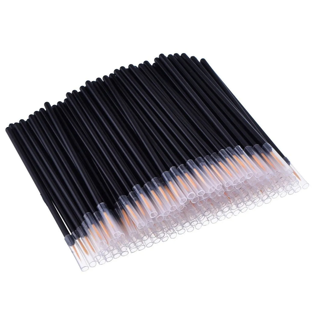 100 pack black disposable eyeliner brushes with ultra-fine tips on white background