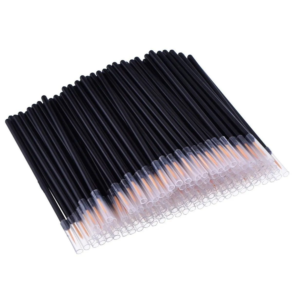 100 pack black disposable eyeliner brushes with ultra-fine tips on white background