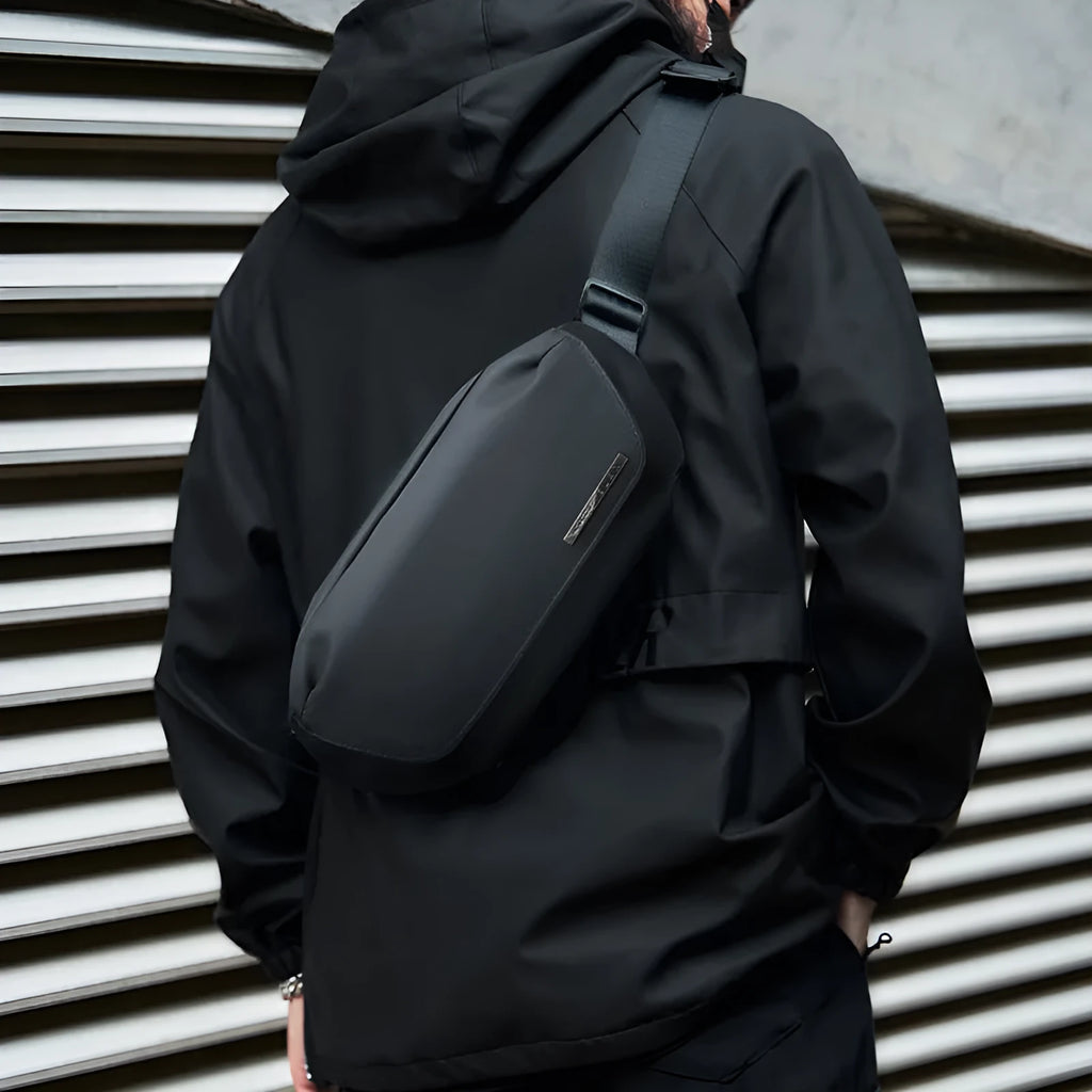 Black men's messenger bag made from oxford cloth with cross body design