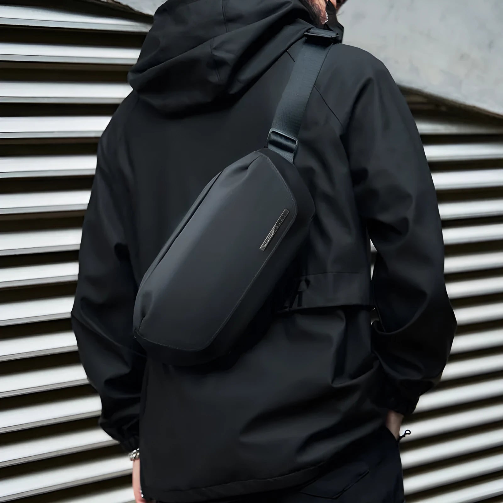 Black men's messenger bag made from oxford cloth with cross body design