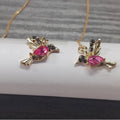Long hanging earrings with bird decoration featuring mixed zirconium wings on alloy chains