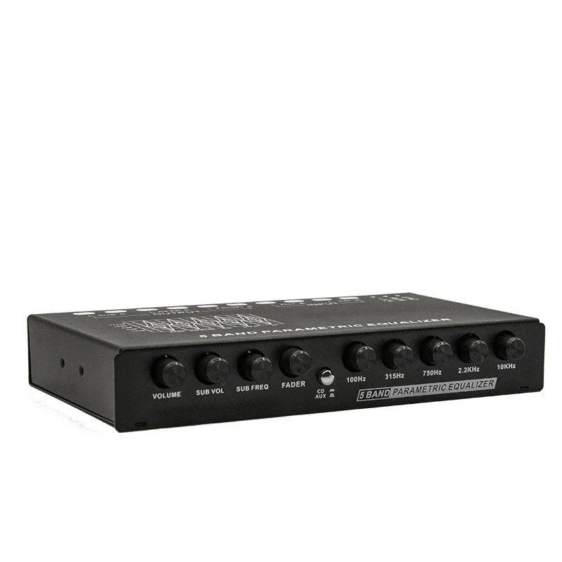 Car audio EQ tuning frequency division amplifier in black with control panel