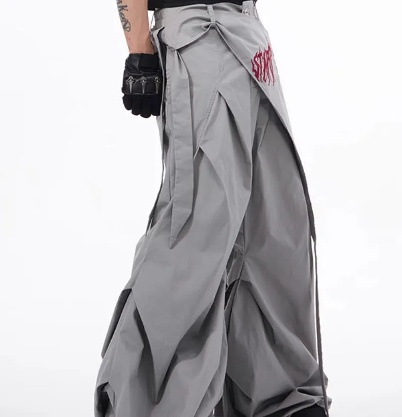 Korean style wide-leg pants for boys in black and grey colour options