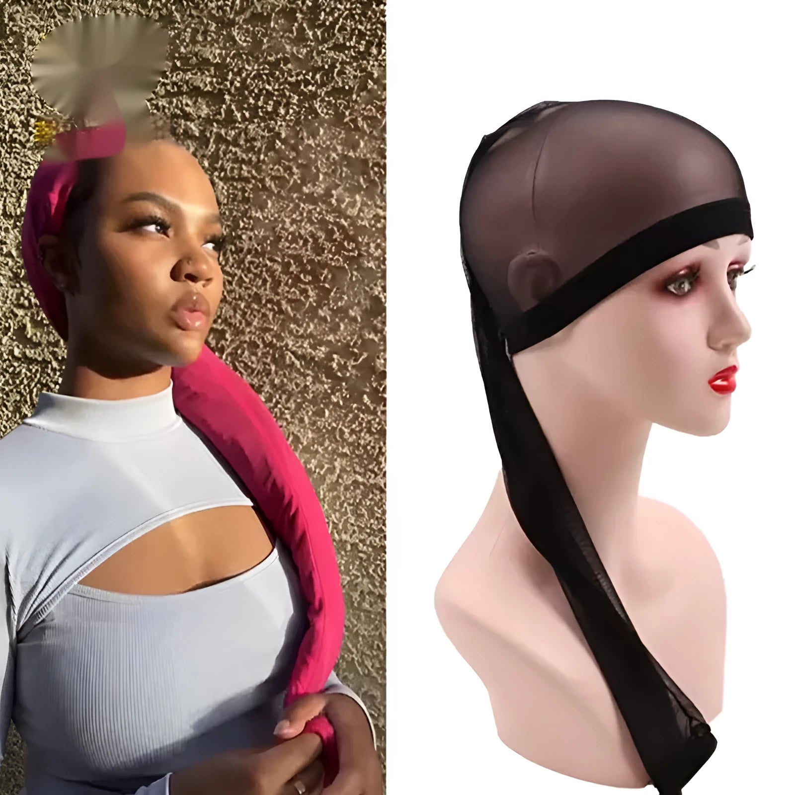 Spandex wig net mesh cap in black oversleeve type for long hair