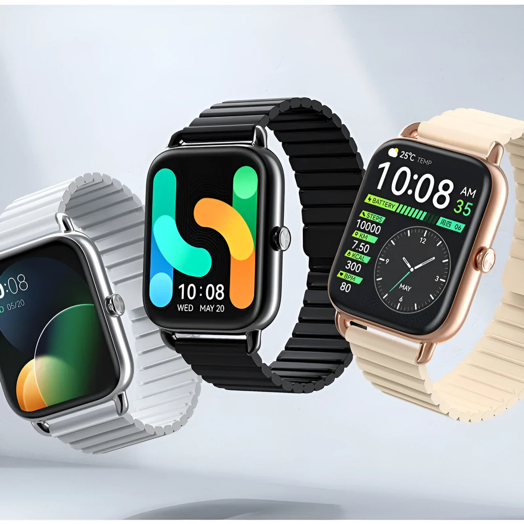 HAYLOU RS4 Plus black smartwatch on wrist showing fitness stats on AMOLED screen