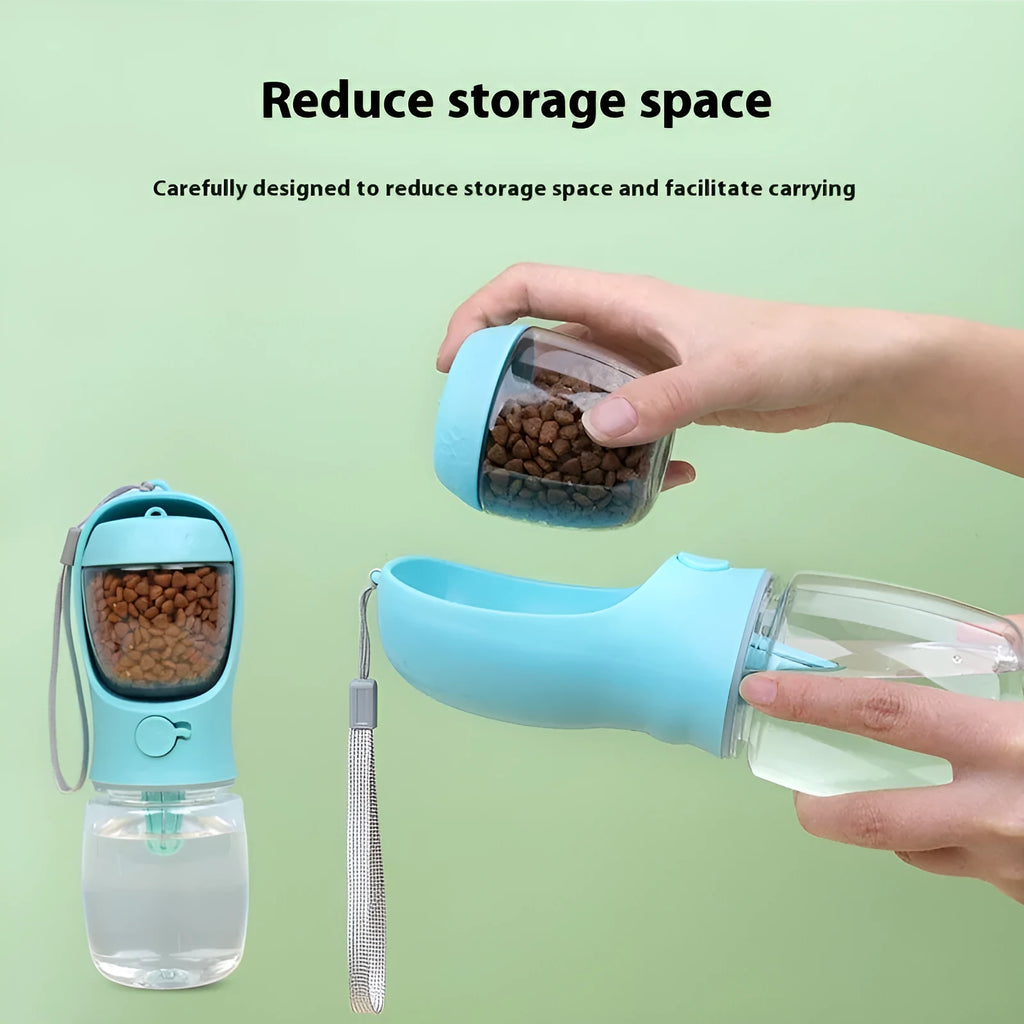 Portable two-in-one dog drinking cup with removable food bowl in blue colour