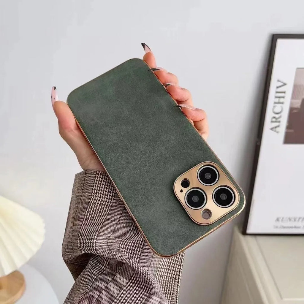 Leather texture TPU phone case for iPhone in grey, black, grey-green, and blue colour options