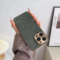 Leather texture TPU phone case for iPhone in grey, black, grey-green, and blue colour options