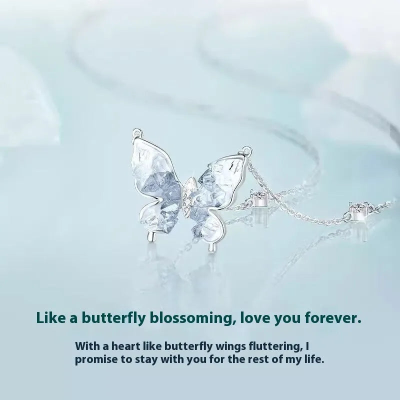 Silver butterfly necklace with adjustable O-ring chain for women