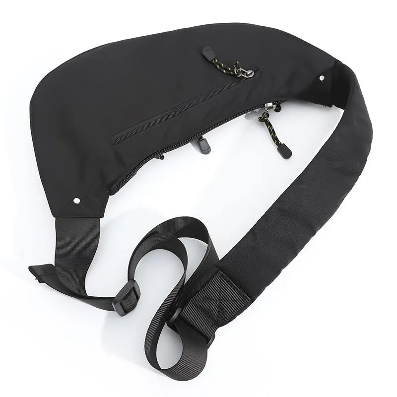 Men's nylon outdoor multi-functional shoulder messenger bag in black with extended storage