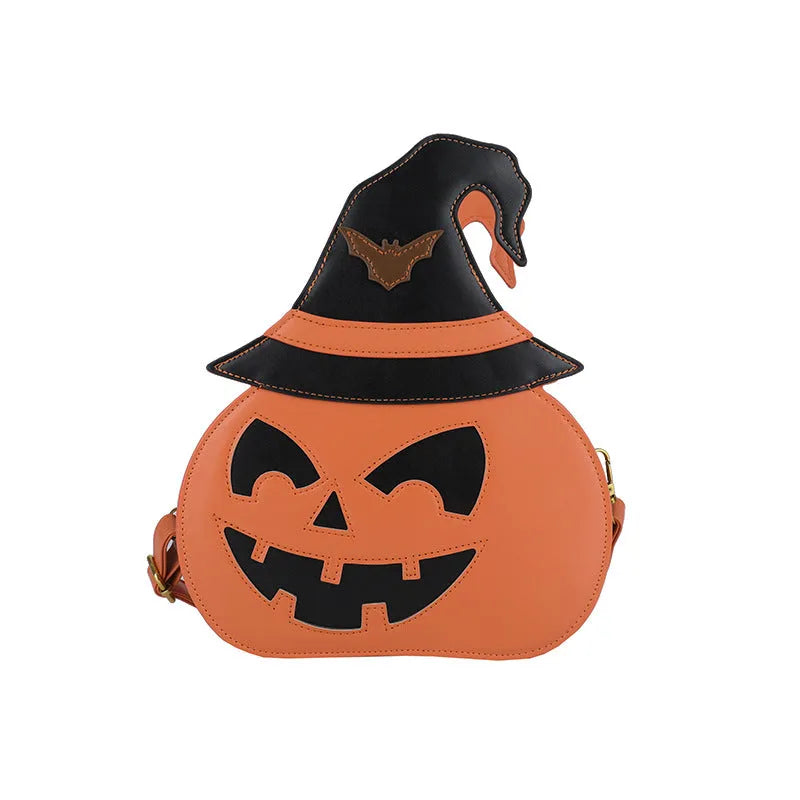 Orange pumpkin-shaped PU shoulder messenger bag for women with single strap