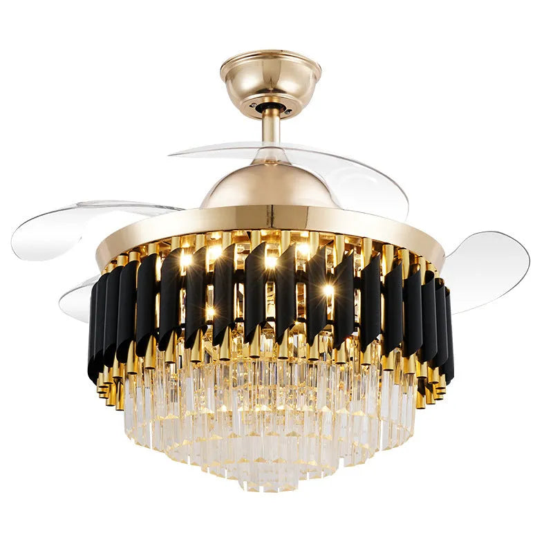 Crystal chandelier ceiling fan light with remote control in 42 or 48 inch diameter options