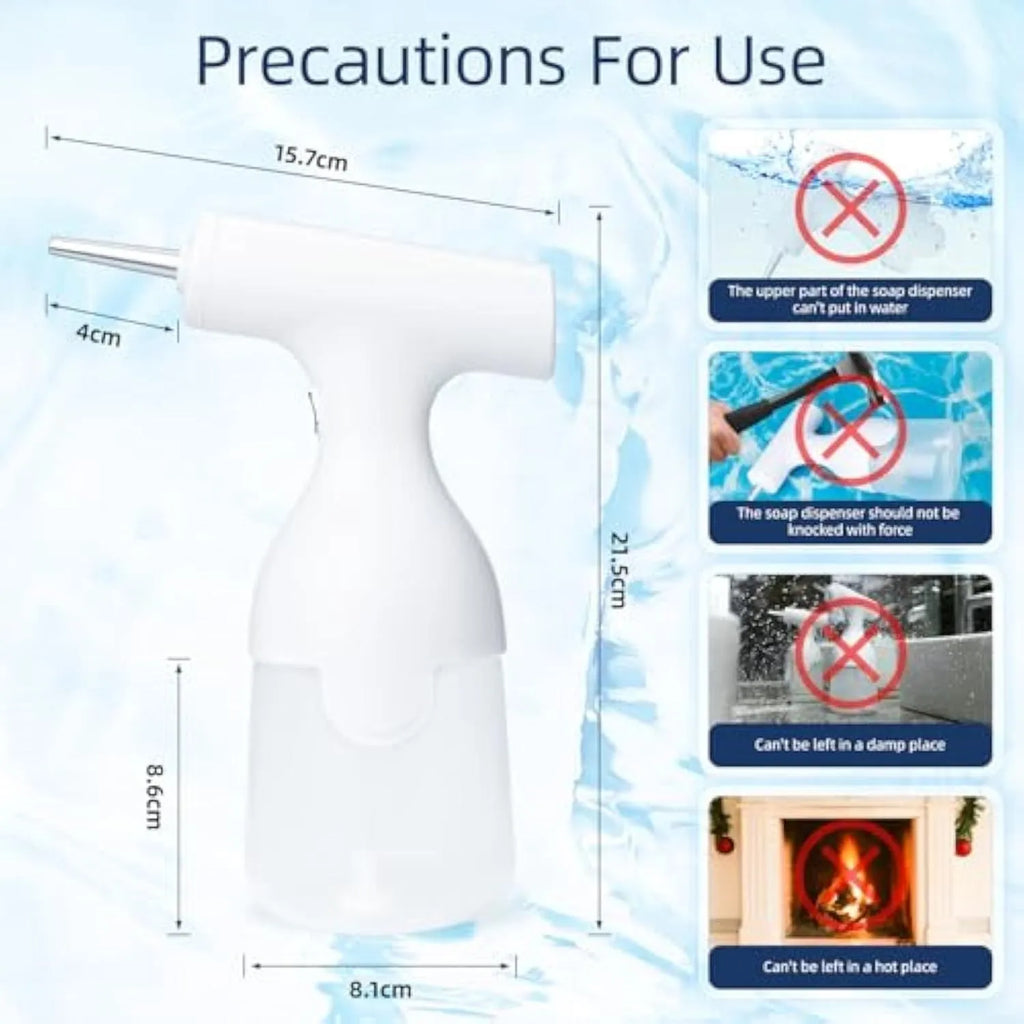White electric foam soap dispenser with USB charging cable and two nozzles for pet bath and cleaning