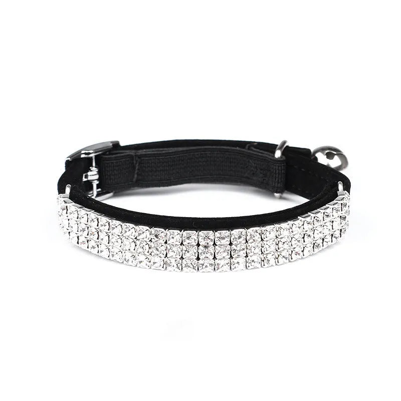 Rhinestone velvet cat collar adjustable 20-30cm in red blue purple black pink colours