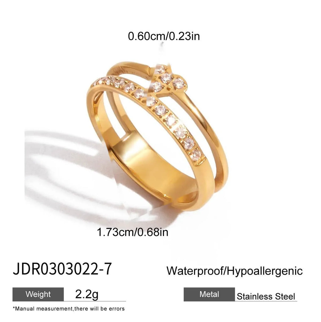 Stainless steel geometric zircon ring in European and American style, available in multiple colours and sizes No 6 to No 8