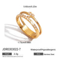 Stainless steel geometric zircon ring in European and American style, available in multiple colours and sizes No 6 to No 8