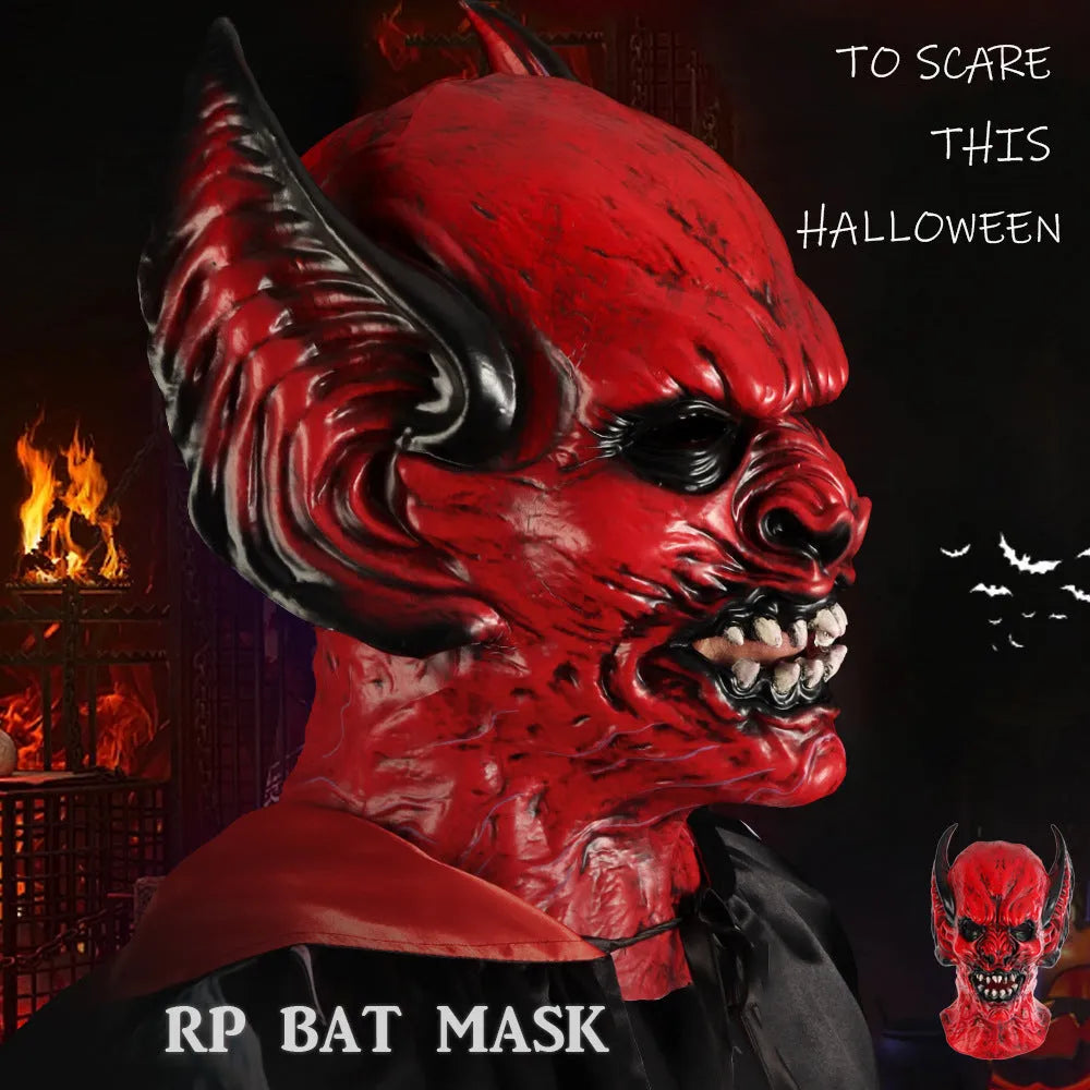 Red bat design Halloween horror mask hood for costume dress up