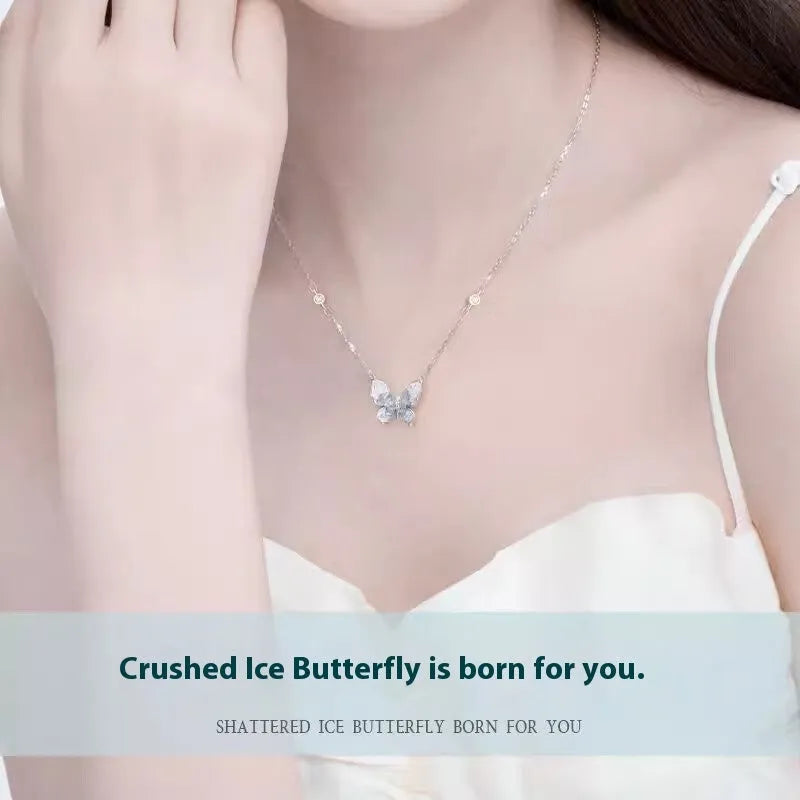 Silver butterfly necklace with adjustable O-ring chain for women