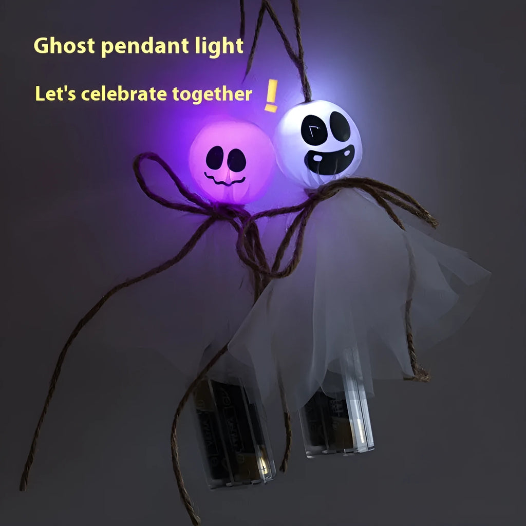 Halloween LED lighting chain with colourful ghost-themed bulbs and battery box for venue decoration