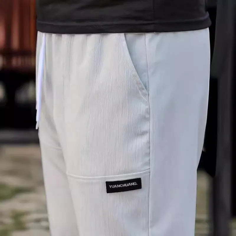 Men's casual trousers in light gray, polyester fibre, spring autumn collection, sizes S to XXXL