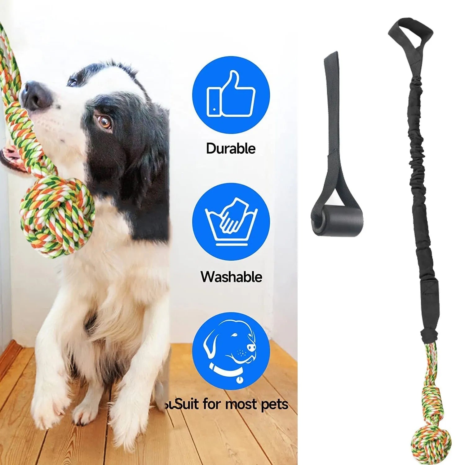 Cotton rope dog tug of war toy in black, grey or red for interactive play