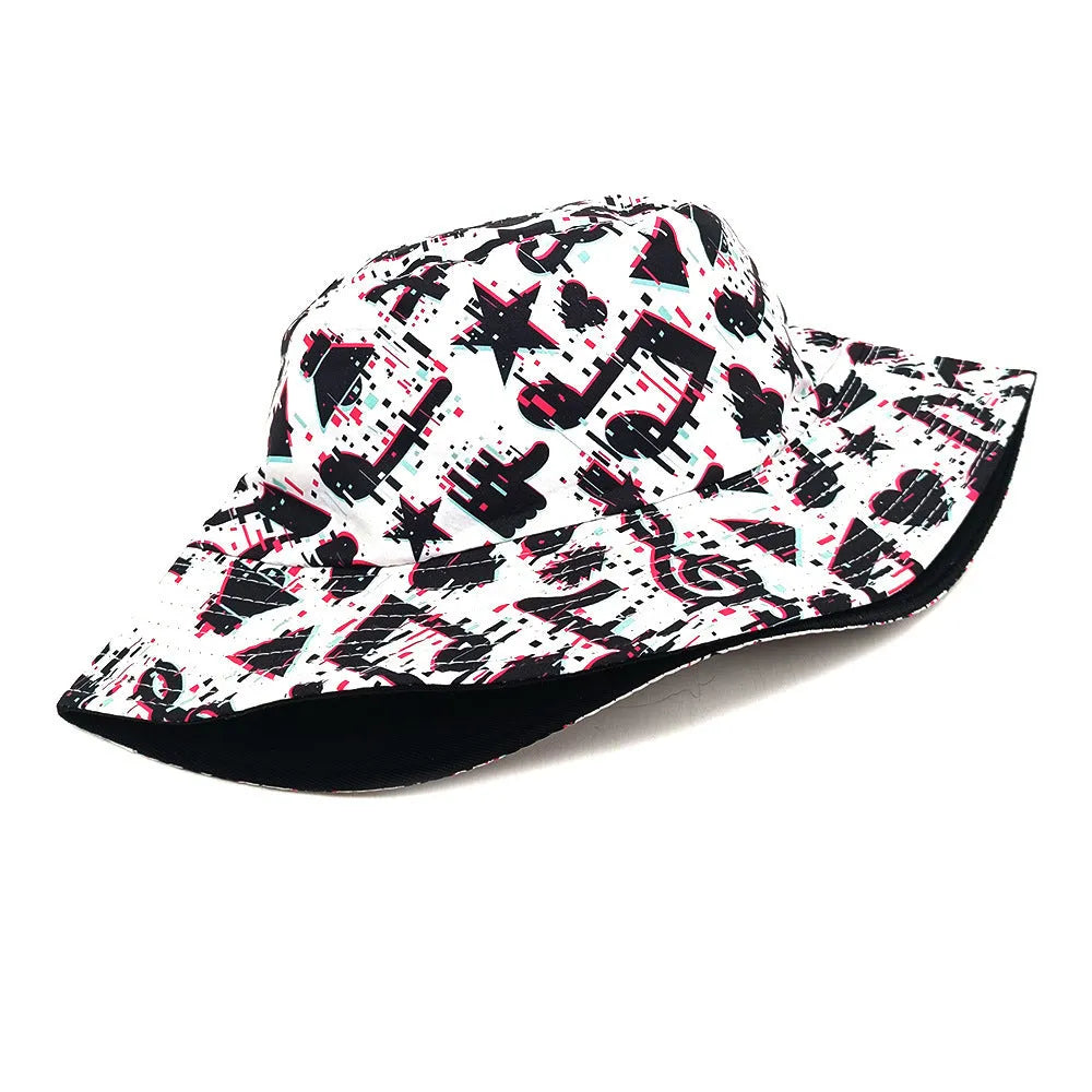 Musical note pattern printing bucket hat in Note colour, dome crown, size M 56-58cm, polyester fabric for sun protection