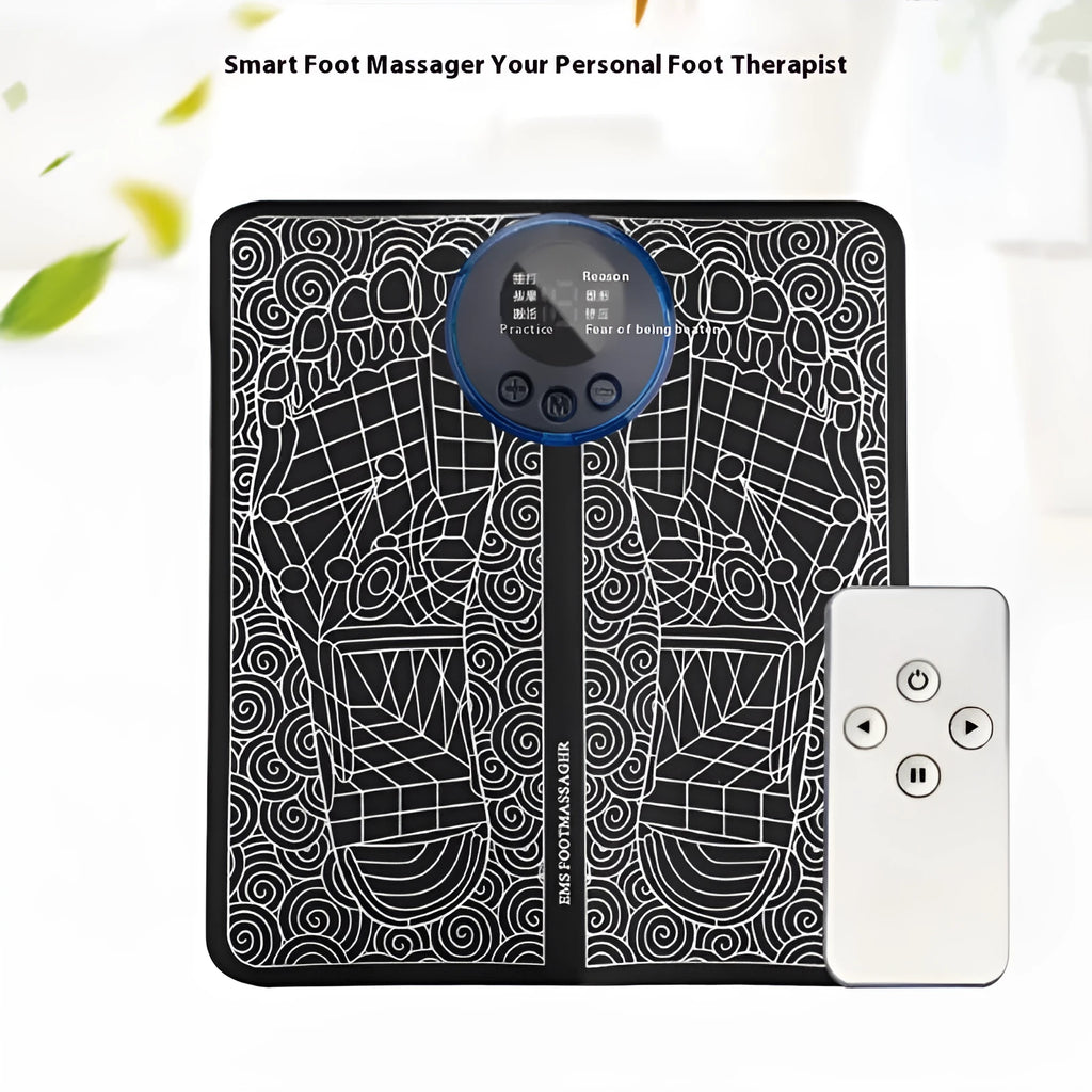 Pulse micro-current intelligent remote control foot massage cushion with LCD display and wireless remote in English style colour
