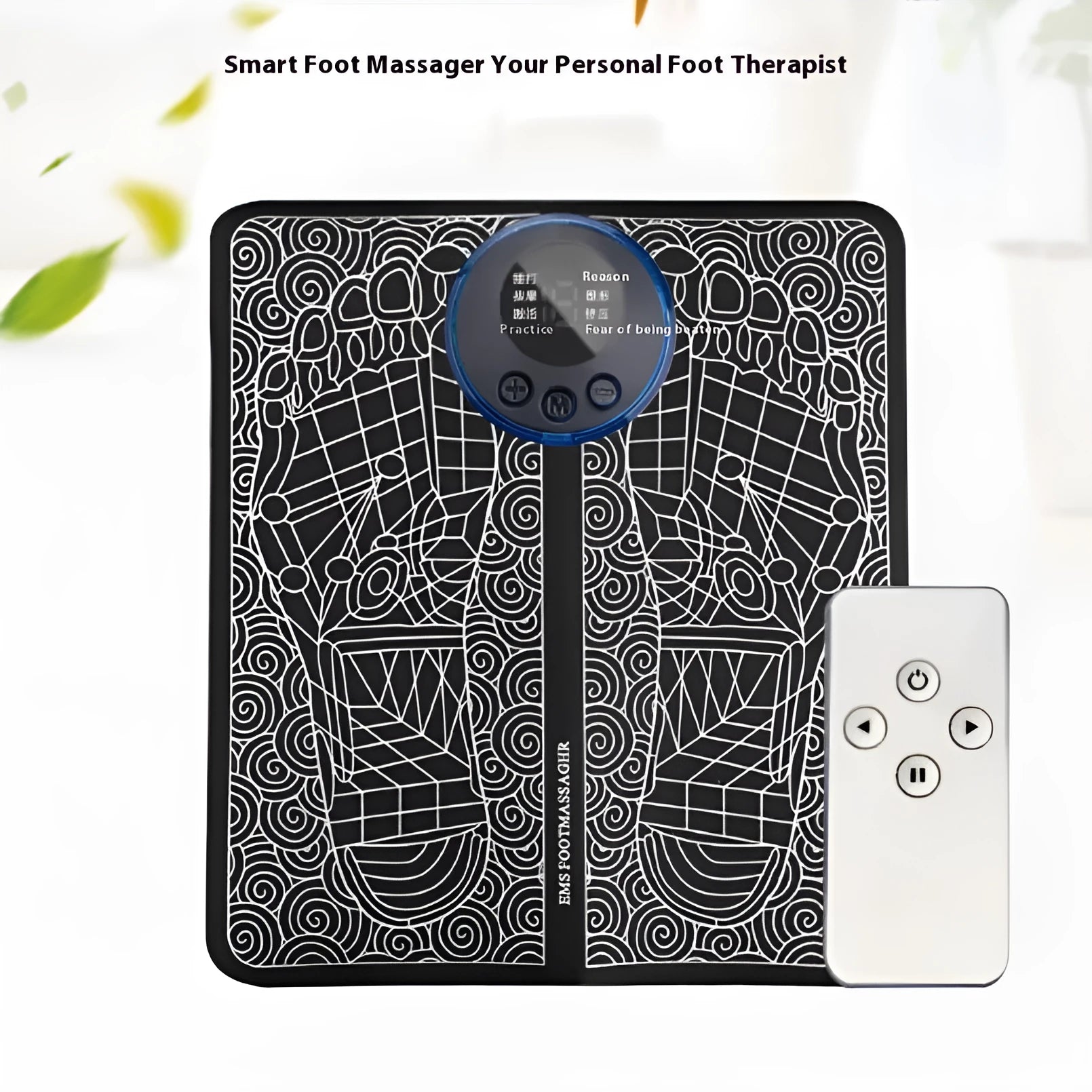 Pulse micro-current intelligent remote control foot massage cushion with LCD display and wireless remote in English style colour
