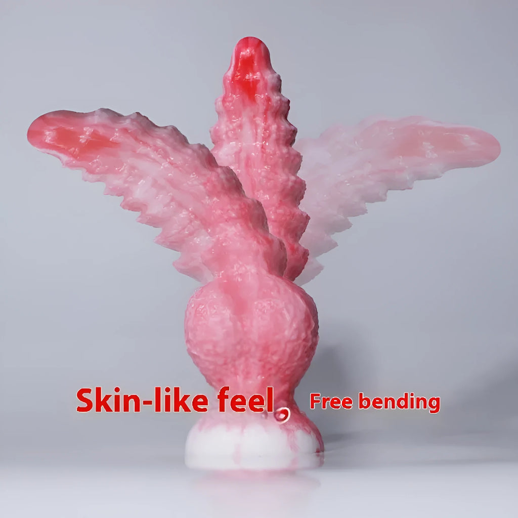 Pink platinum silicone penis-shaped women's masturbator sex toy on a plain background.