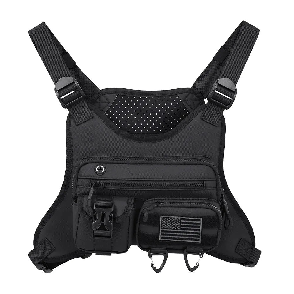 Outdoor sports chest bag breathable vest for men Oxford cloth black colour with sewing line details