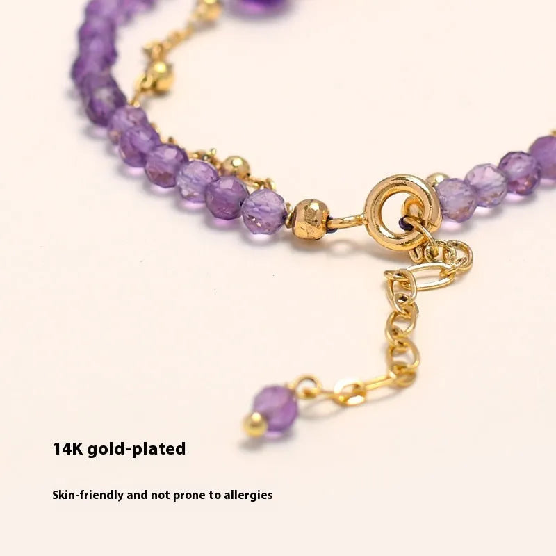 Amethyst Chinese style women's bracelet with diamond-shaped crystal beads and electroplated finish.