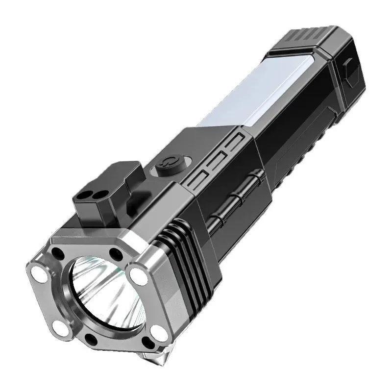 Silver portable LED emergency flashlight with power bank charging function