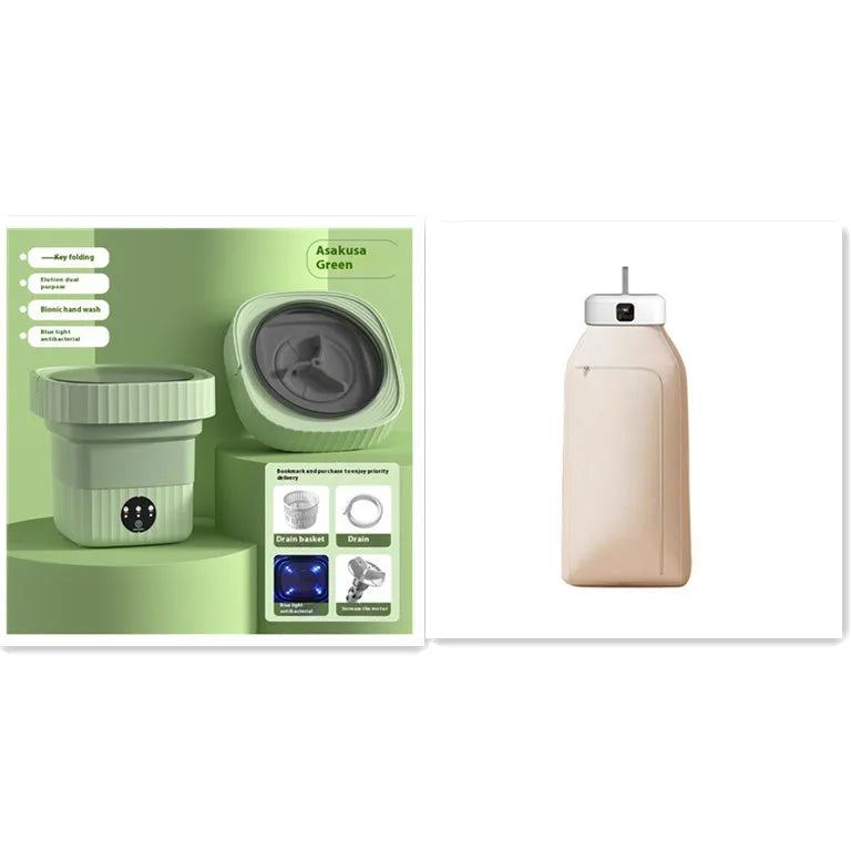 White cylindrical remote control laundry dryer with foldable design for compact storage